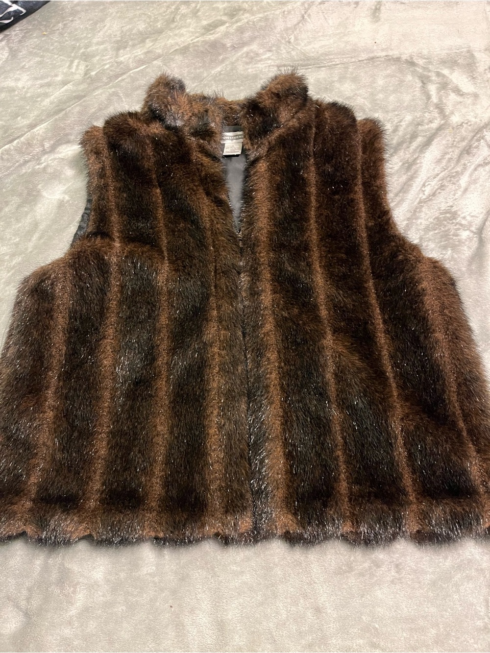 Investments Faux Fur Vest Women’s Size L Brown Plush Zip Front